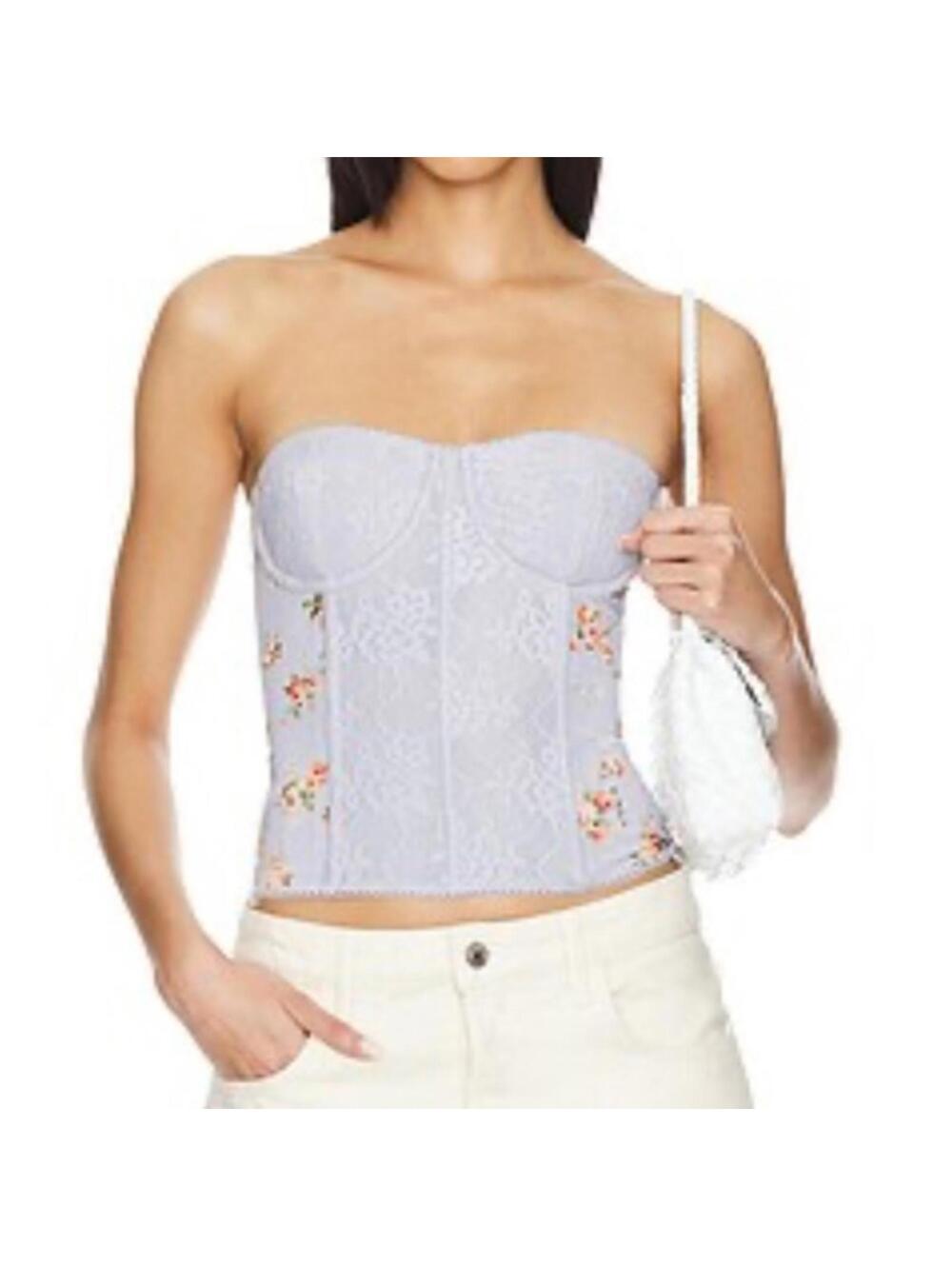 WeWoreWhat / Lace Corset Top / Icelandic Blue